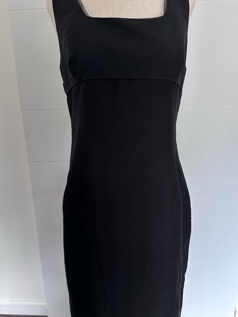 Vintage Isabel Ardee Classic Black Square-Neck Linen Blend Sheath Dress Size 10